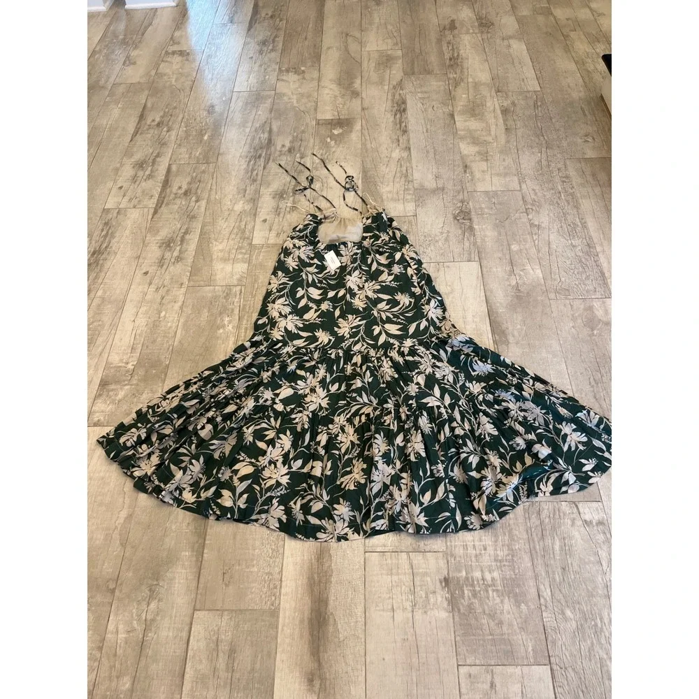 Abercrombie & Fitch Green Floral Tiered Maxi Dress Tie Shoulder Small NWT